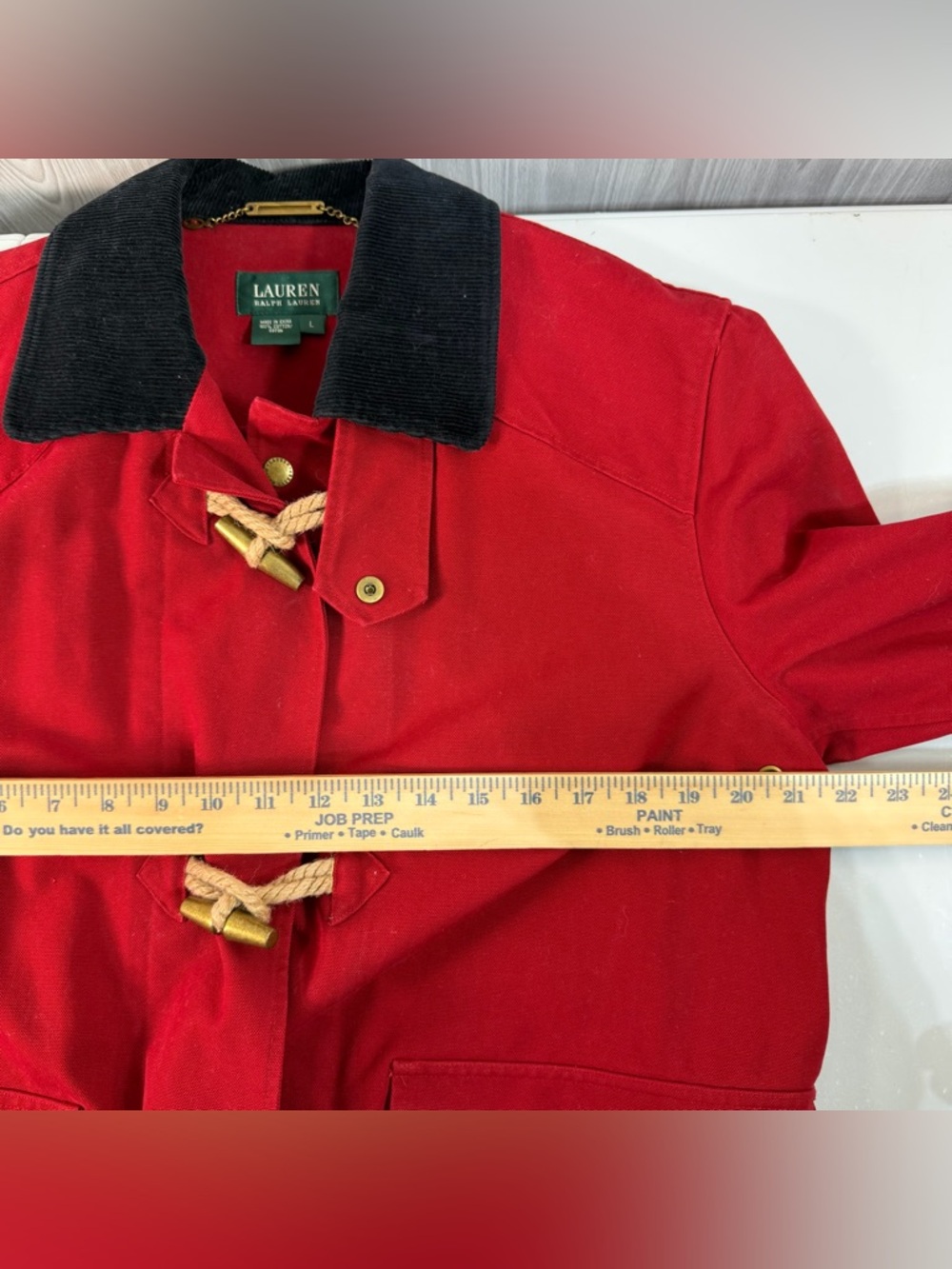 Lauren Ralph Lauren Canvas Jacket Fireman Equestrian Chore Red Womens Coat Large - Picture 5 of 11